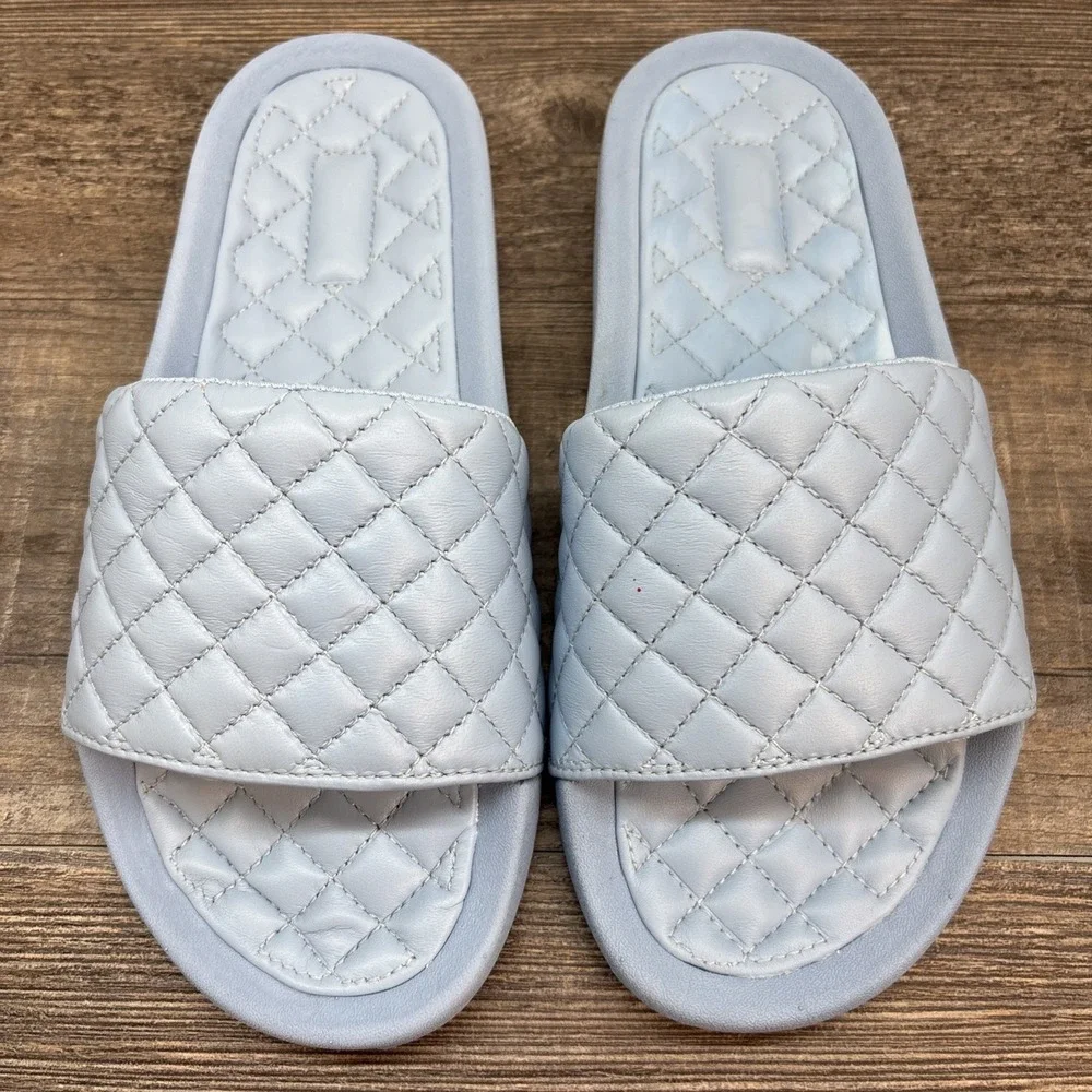 APL Slides Women's 7 Leather Lusso Ice Blue Sandals NEW Defect